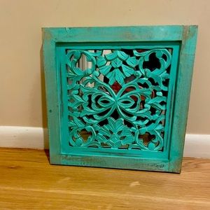 Teal square 14” mirrored wall art